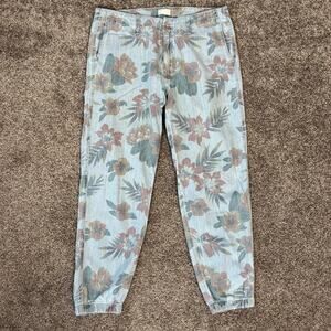 MOTHER The No Zip Misfit Fresh Cut Size 29 Floral Crop Cinched Leg Chambray